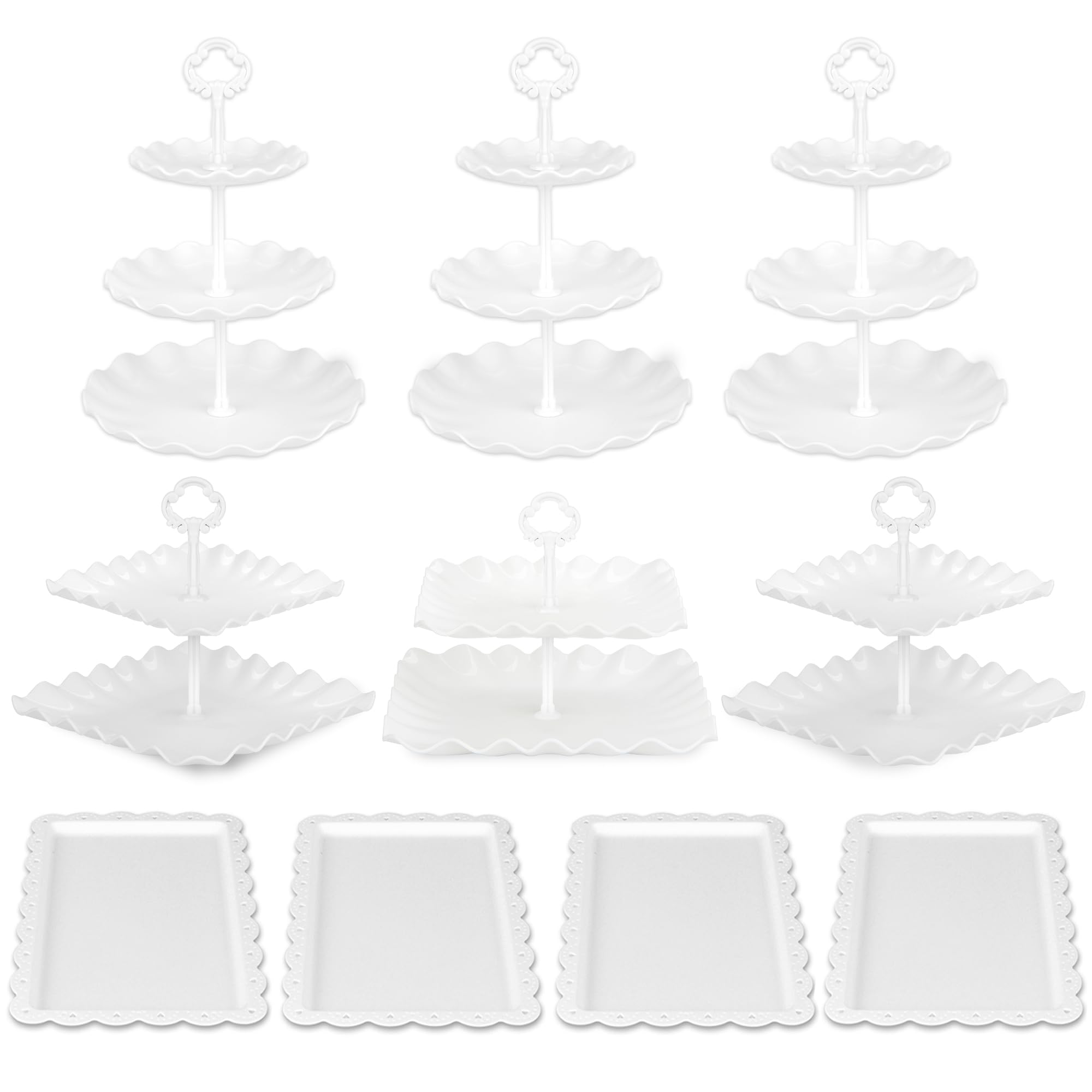 NWK cake stand set two-tier white showcases cupcakes with stable elevation.