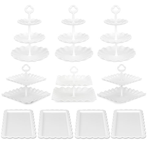 NWK cake stand set two-tier white showcases cupcakes with stable elevation.
