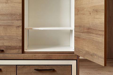 Nxconsu white finish cabinet shelf blends with modern interiors