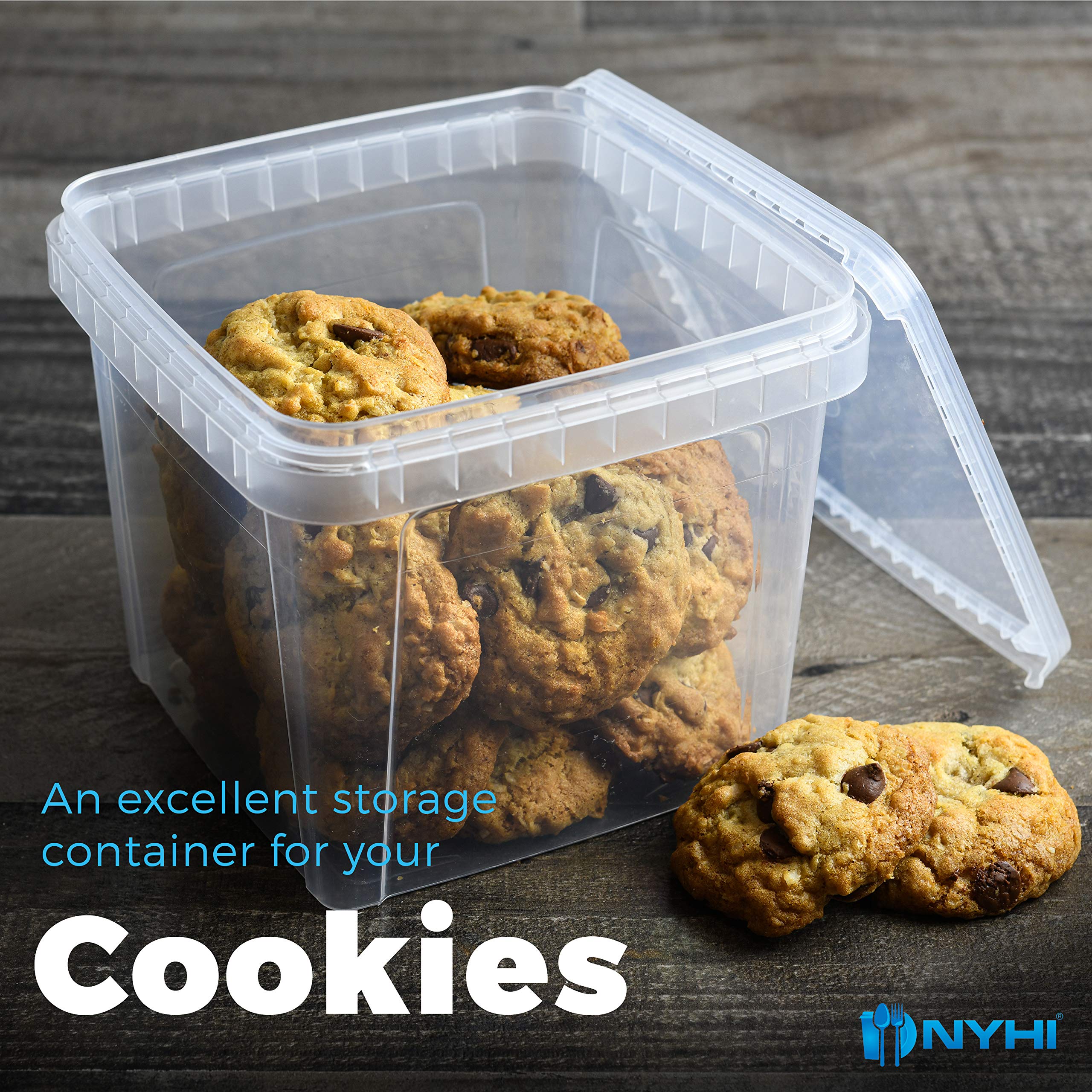 NYHI 64 oz square deli container stackable design saves pantry space.