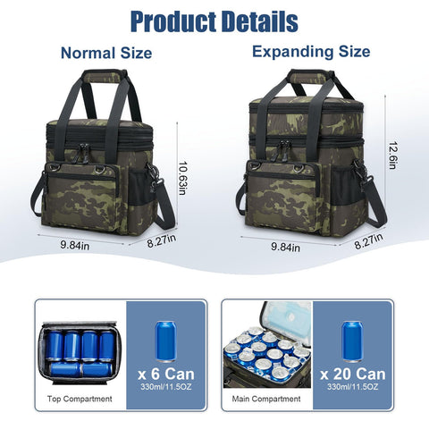 nylobist insulated lunch box expandable top compartment increases capacity when needed