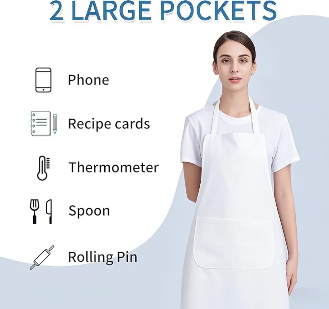 Nymmoata white aprons bulk pack ideal for restaurants and teams.