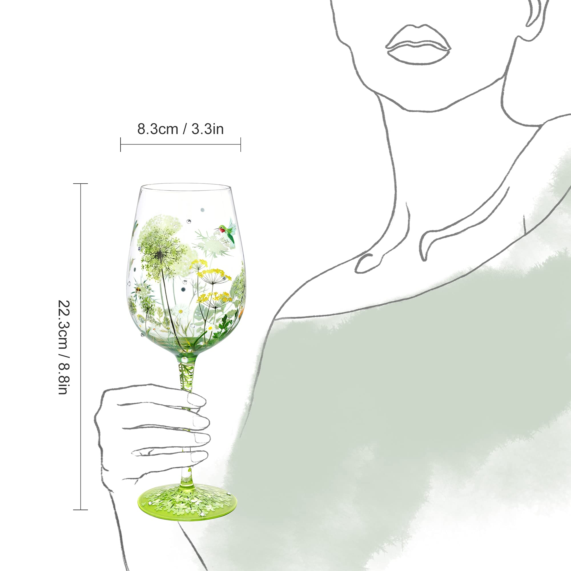 NymphFable 15oz glass with hand-painted artwork and decorative rhinestones