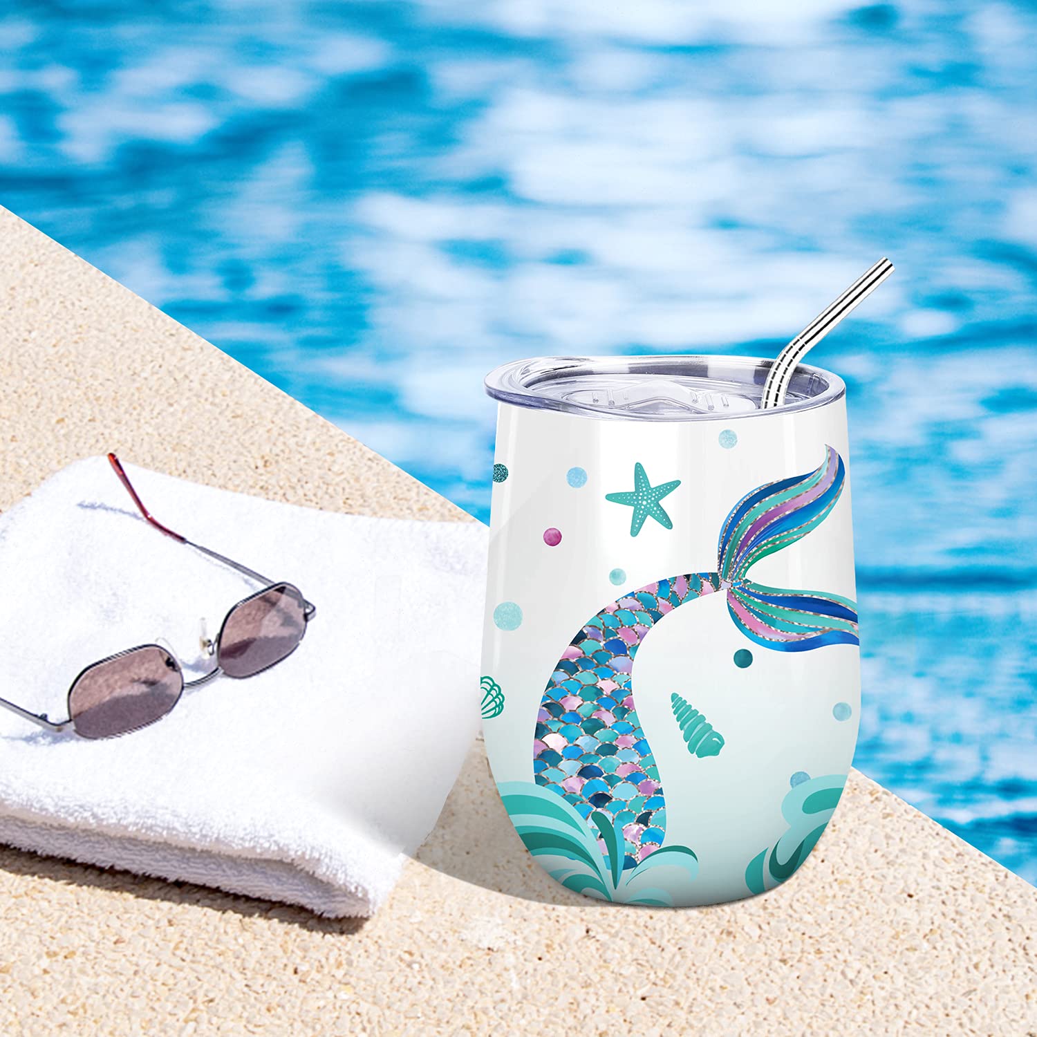 NymphFable Daily-use mermaid tumbler fits cup holders and bags.