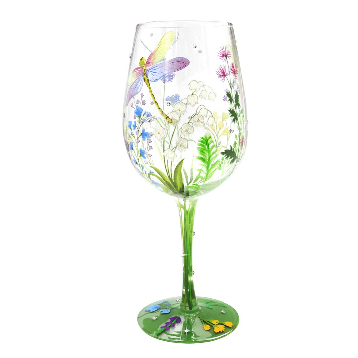 NymphFable dragonfly and flower wine glass with vibrant hand-painted artwork for gifting