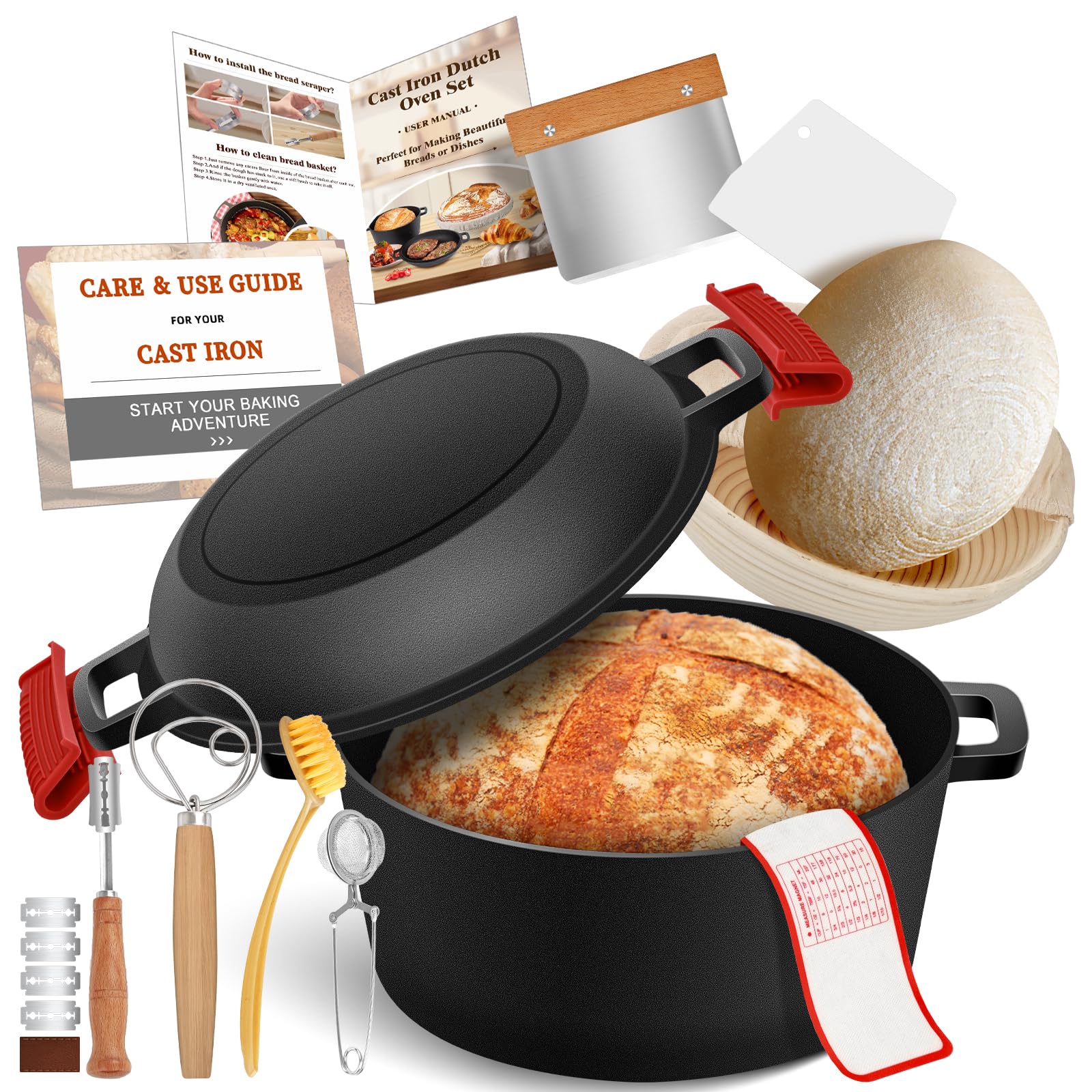 NZQXJXZ cast iron Dutch oven 5qt with lid for even heat and crust formation
