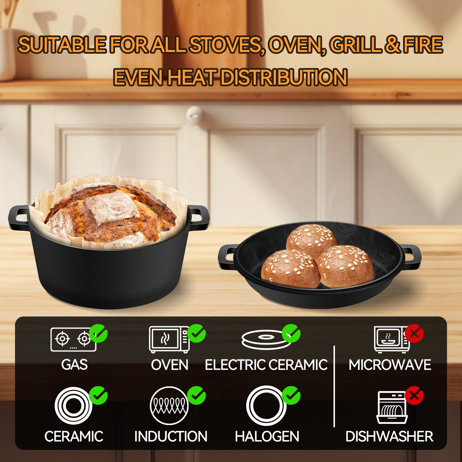 NZQXJXZ dual handles provide secure grip on cast iron Dutch oven