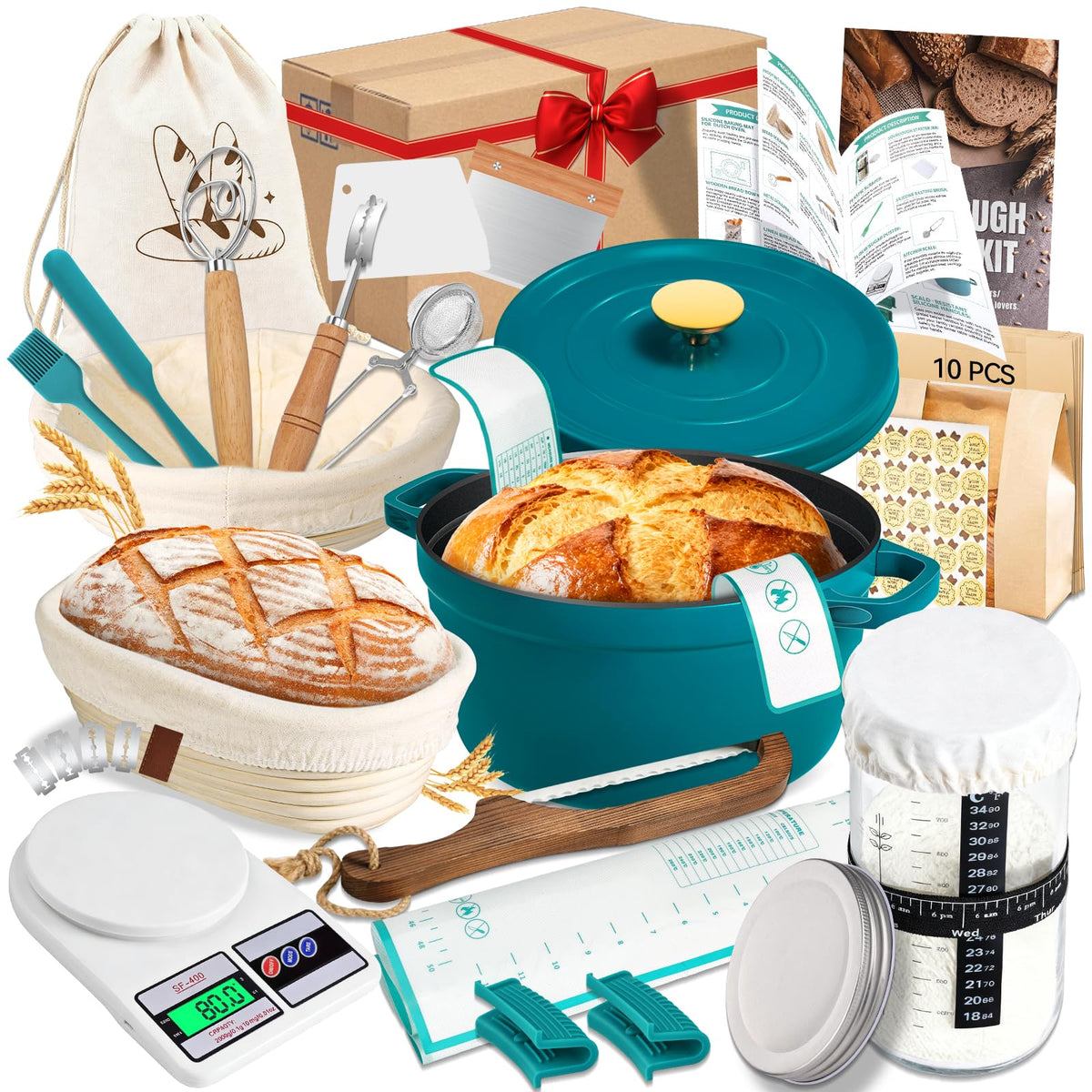 NZQXJXZ premium sourdough starter kit enamel pot for even heat and crust-friendly baking.