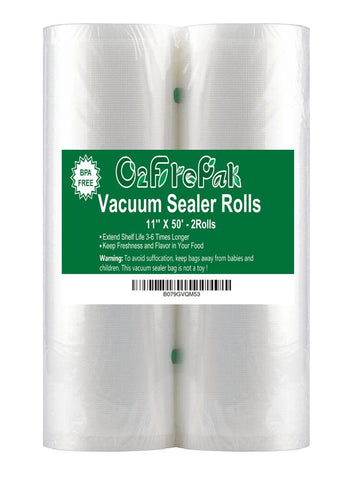 O2frepak 2Pack 100Feet rolls front view for flexible, cut-to-fit bags.