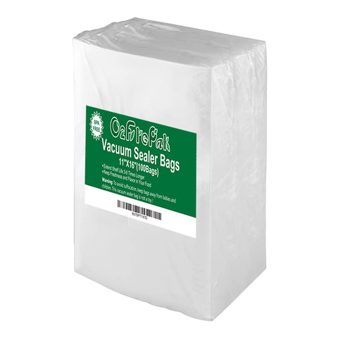 O2frepak precuts 11x16 vacuum bags for easy portioning and freezer storage.