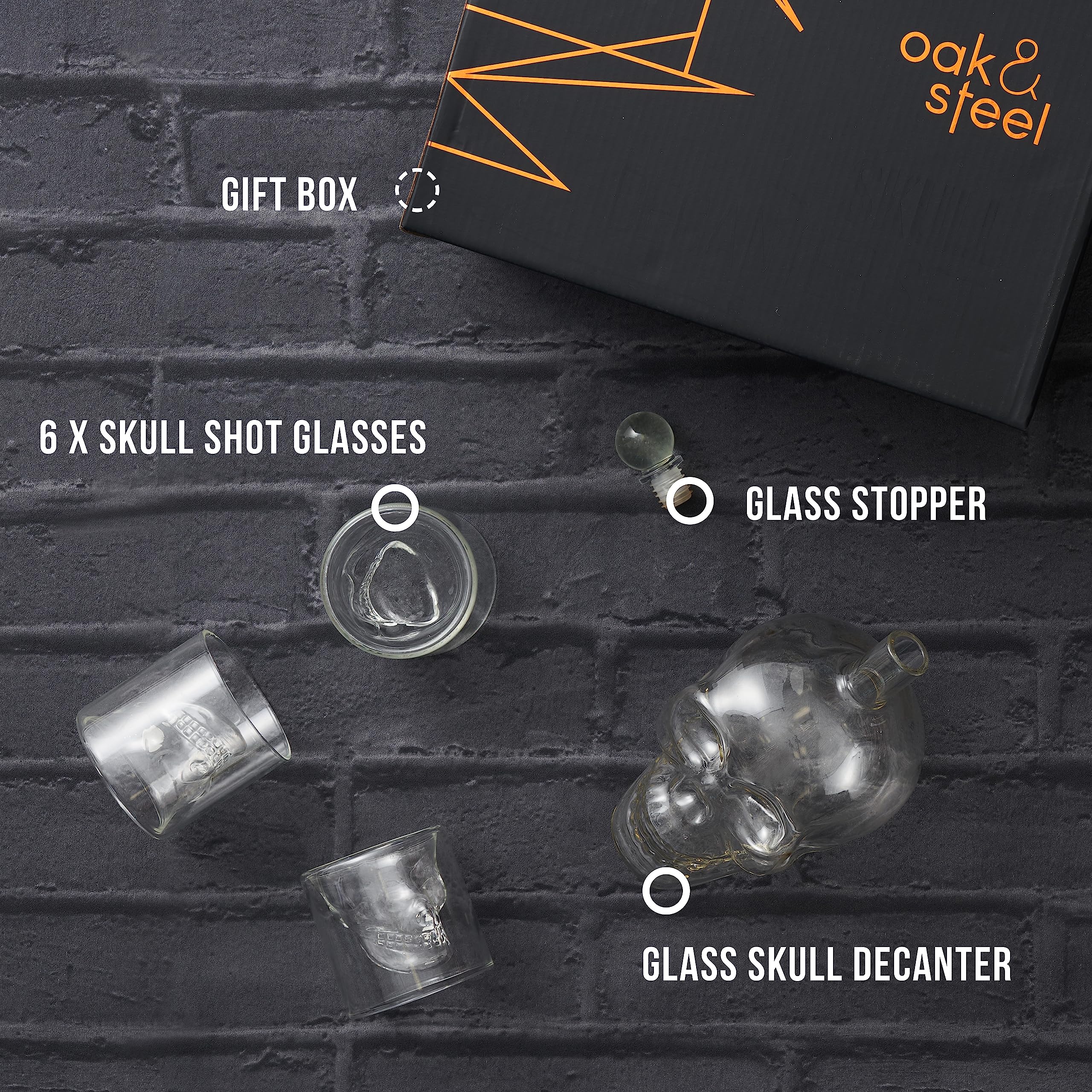 Close-up of durable, lead-free skull decanter for everyday use.