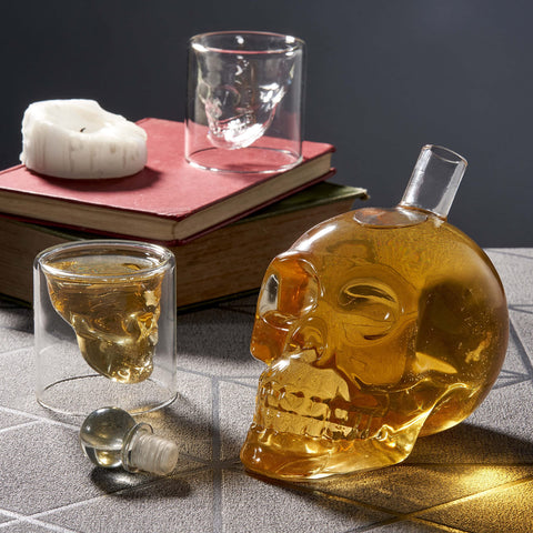 Elegant skull liquor dispenser suitable for tequila, vodka, or whiskey.