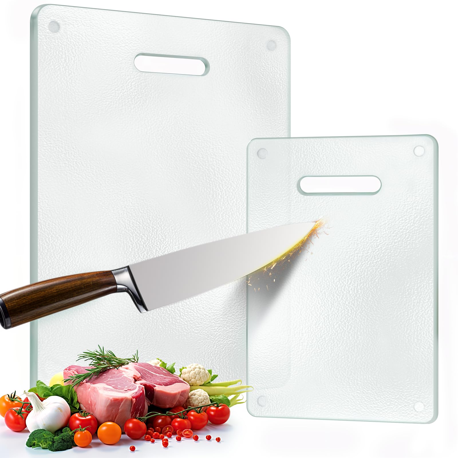 OAKJAR tempered glass cutting board 16x12 with handle for stable, clean prep.