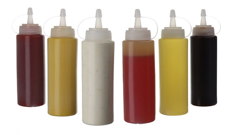 Oaklyn squirt bottle filling dressings and sauces with ease.