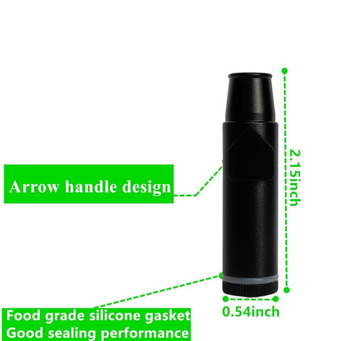 Black travel spice bottles in compact case for camping.