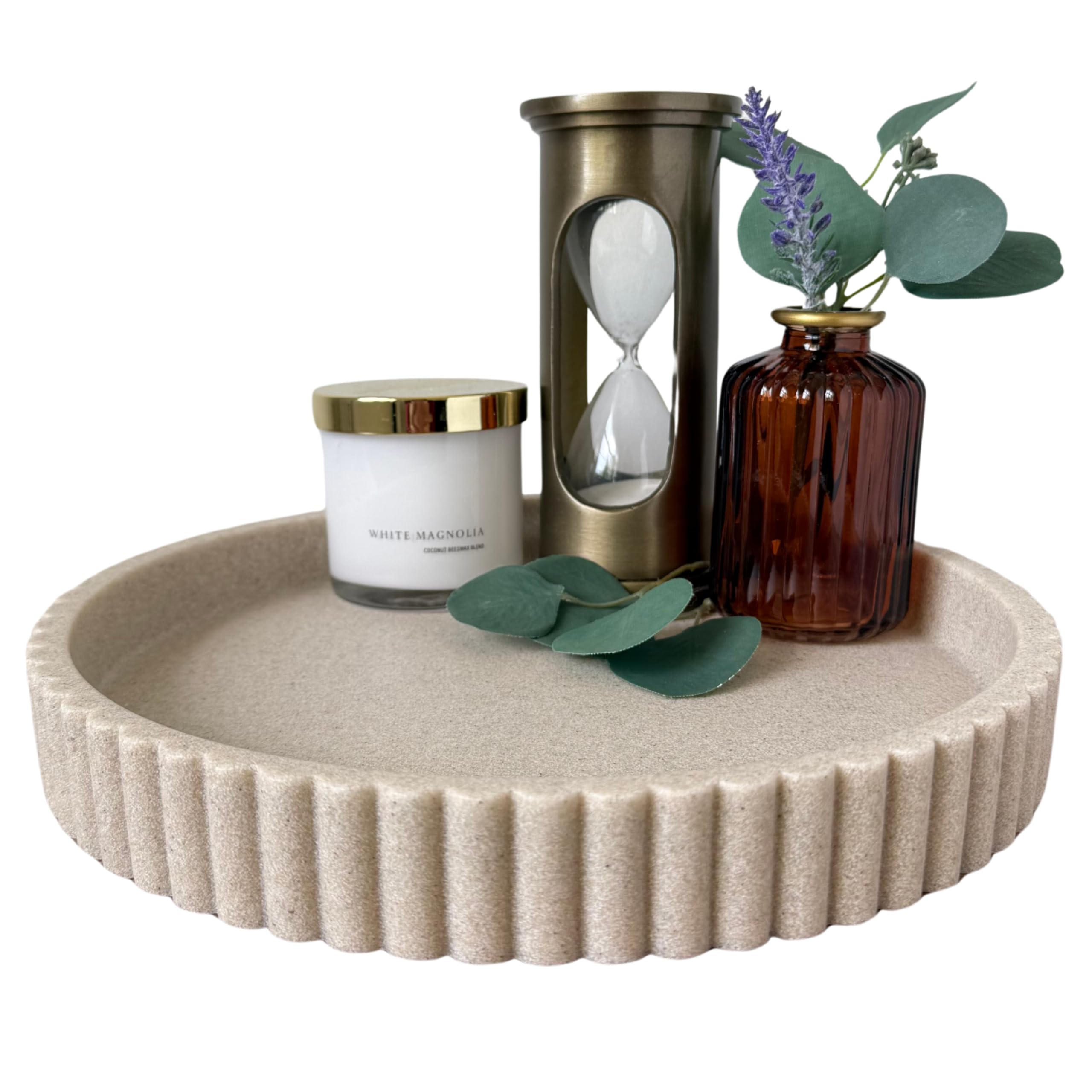 OAKOA decorative tray round centerpiece for living room use as a stable coffee table surface.
