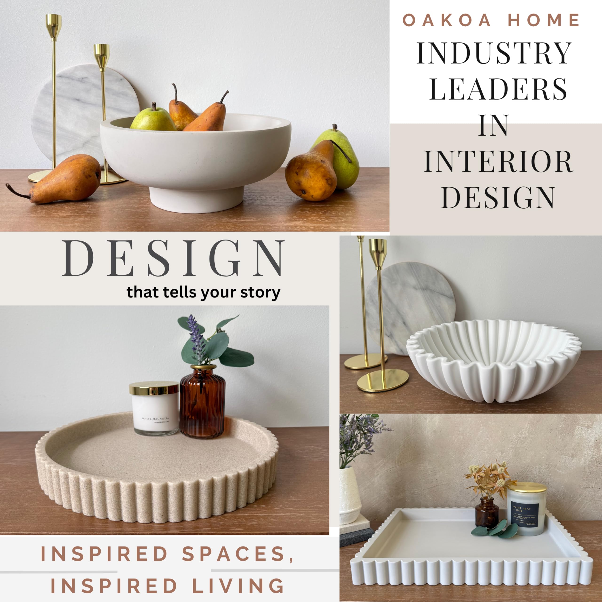 OAKOA round serving tray with fluted edge enhances modern coffee table decor.