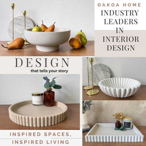 OAKOA round serving tray with fluted edge enhances modern coffee table decor.