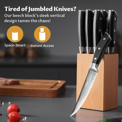 OAKSWARE beech block stand keeps blades upright