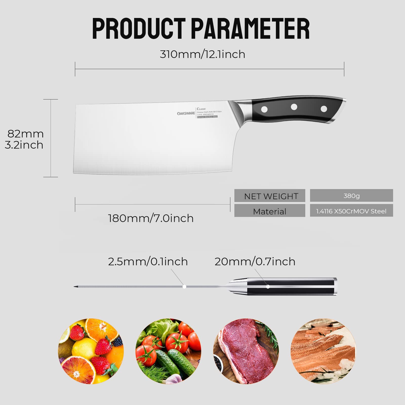 OAKSWARE Cleaver edge polish highlights precision and long lasting sharpness