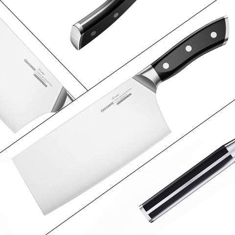 OAKSWARE Cleaver handle rivets indicate sturdy comfortable grip