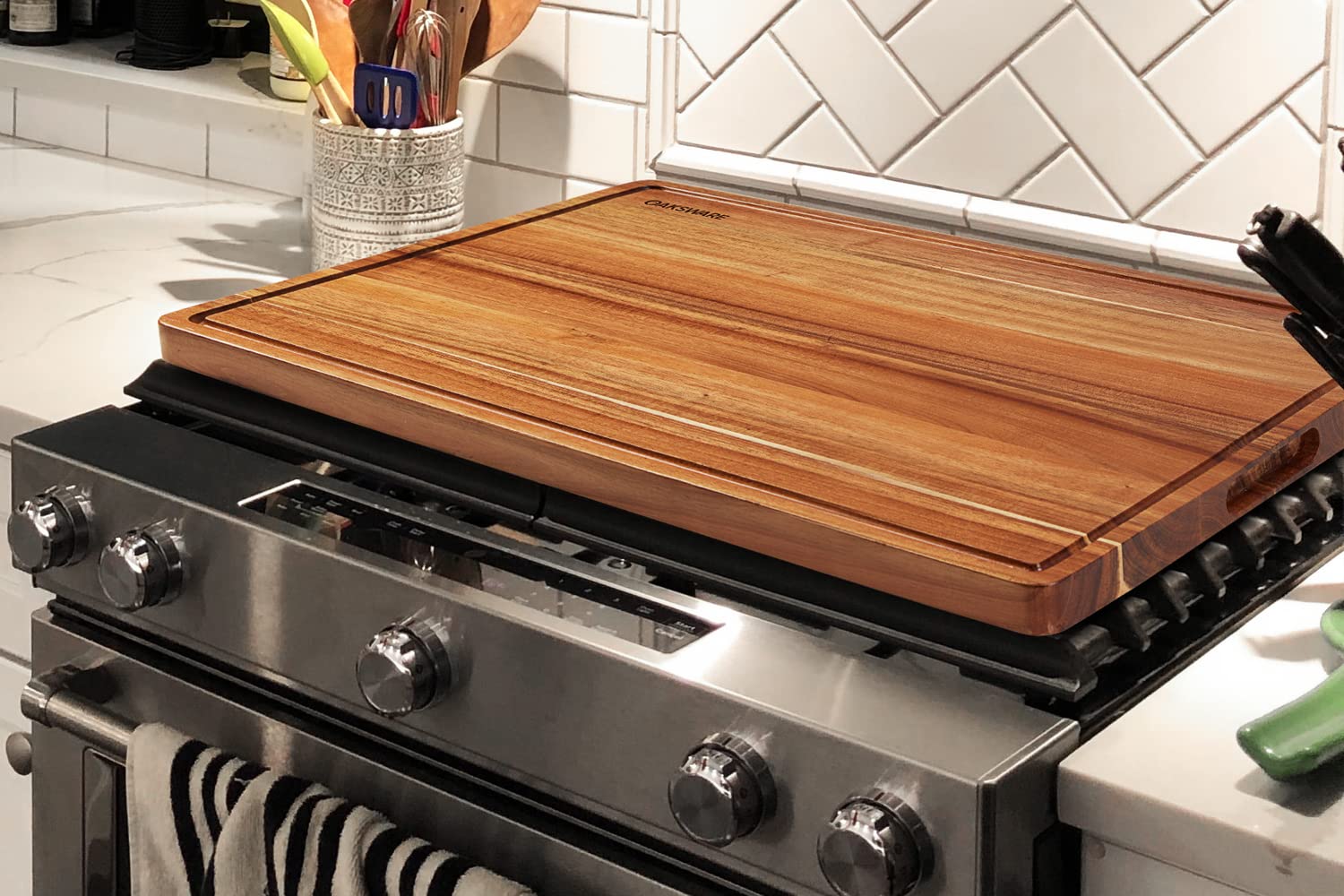 OAKSWARE cutting board reversible design doubles kitchen and serving use