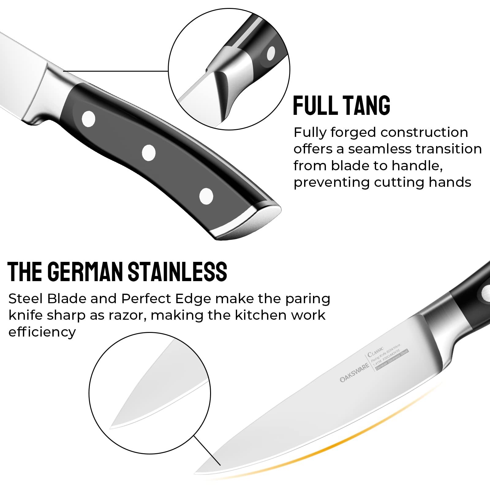 OAKSWARE paring knife full-tang handle for balanced control