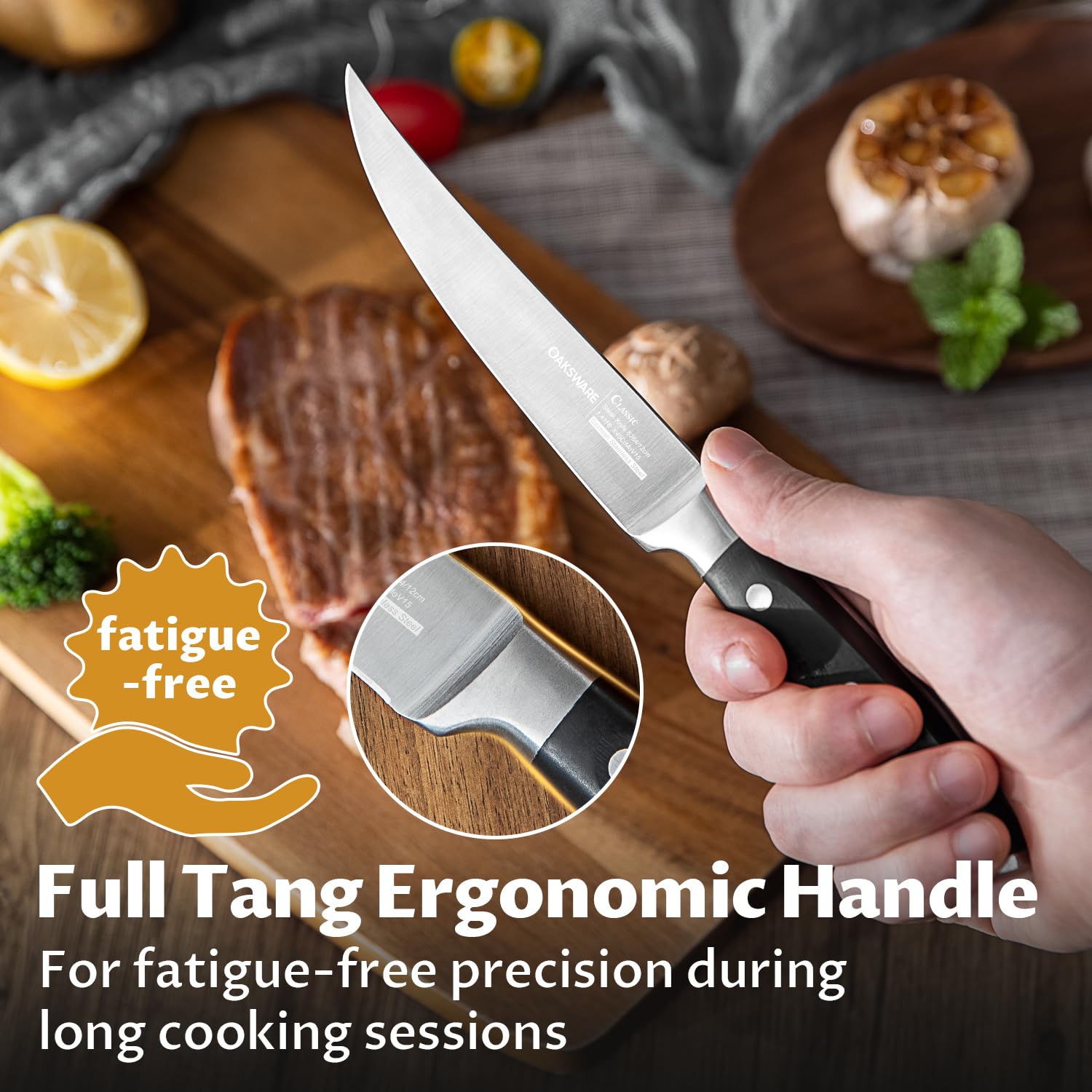OAKSWARE walnut block slot storage keeps knives organized and accessible.