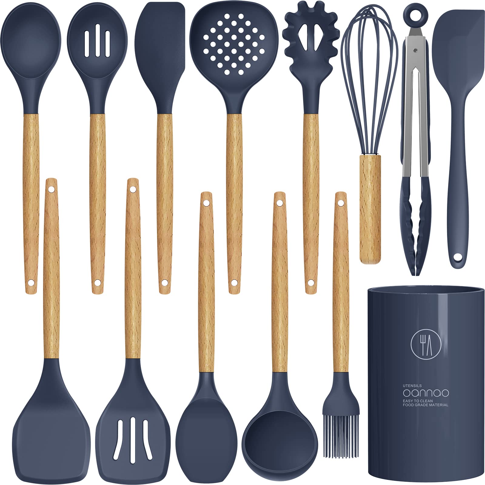 Oannao silicone cooking utensils set, heat-resistant for high-heat cooking.