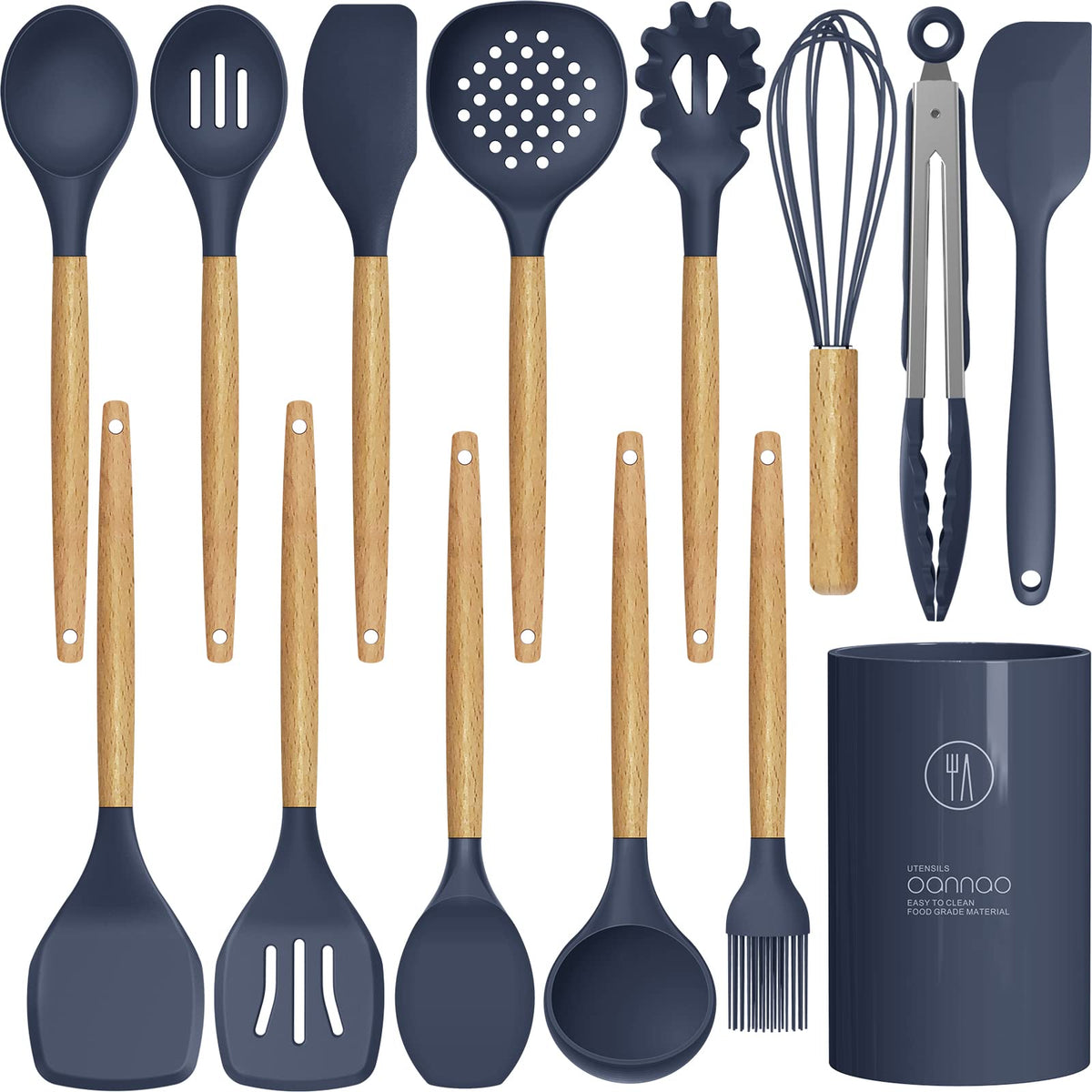 Oannao silicone cooking utensils set, heat-resistant for high-heat cooking.