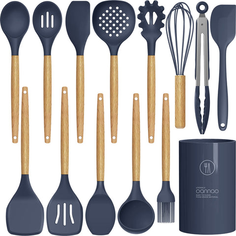 Oannao silicone cooking utensils set, heat-resistant for high-heat cooking.