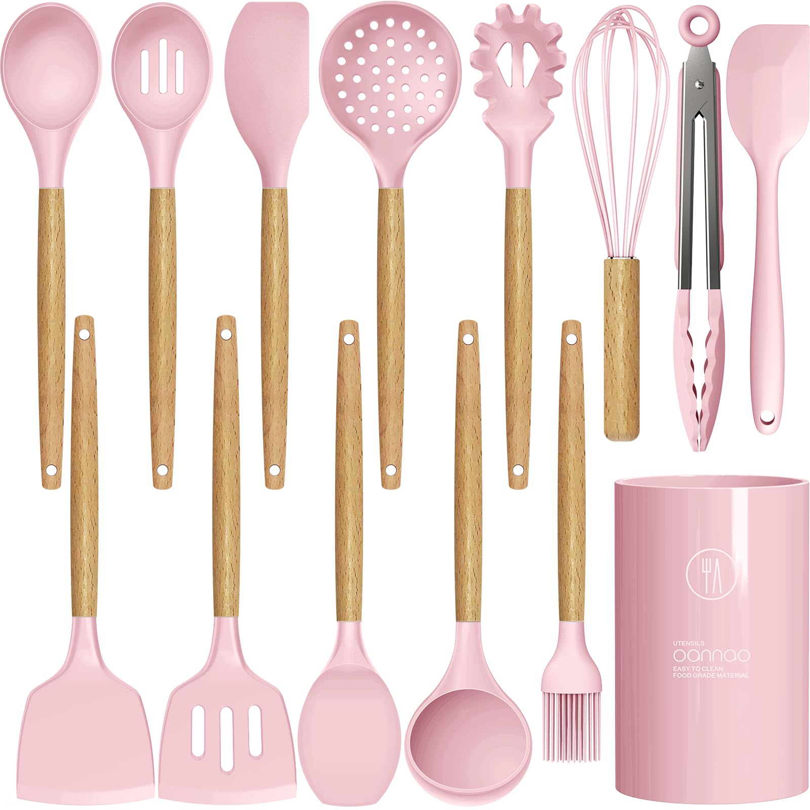 oannao silicone spatula pink ideal for nonstick pans and gentle stirring.