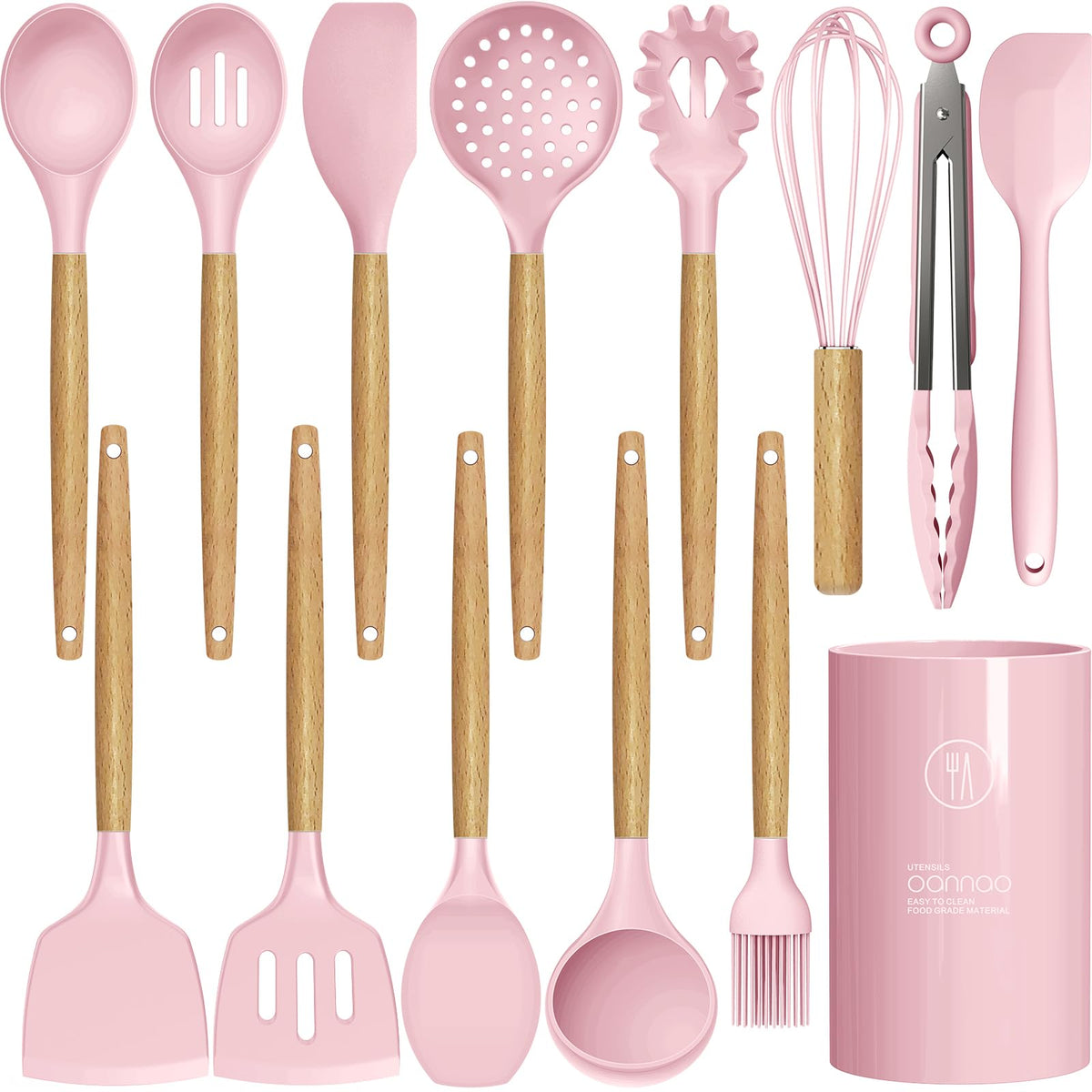 oannao silicone spatula pink ideal for nonstick pans and gentle stirring.