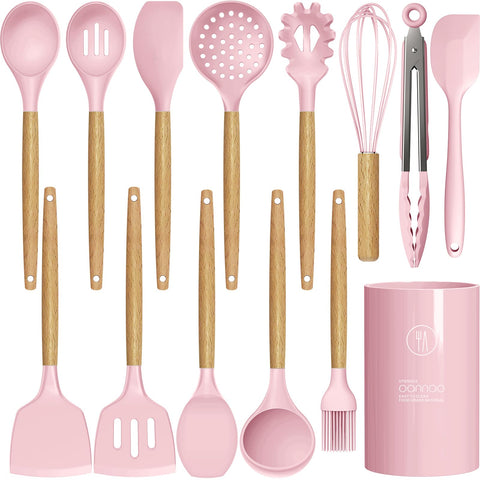 oannao silicone spatula pink ideal for nonstick pans and gentle stirring.