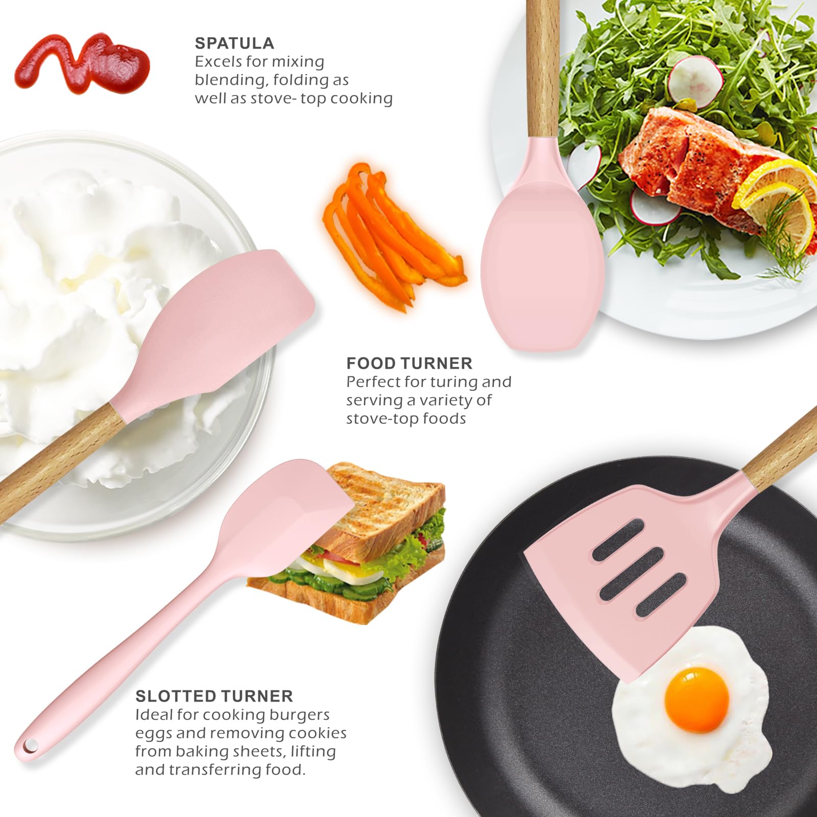 oannao silicone tongs pink versatile grip for sautéing and serving.