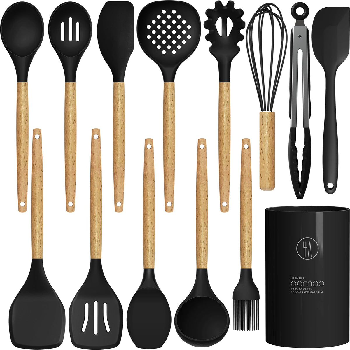 oannao silicone utensils set full collection ready for versatile cooking tasks and non-stick cookware protection