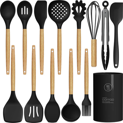 oannao silicone utensils set full collection ready for versatile cooking tasks and non-stick cookware protection