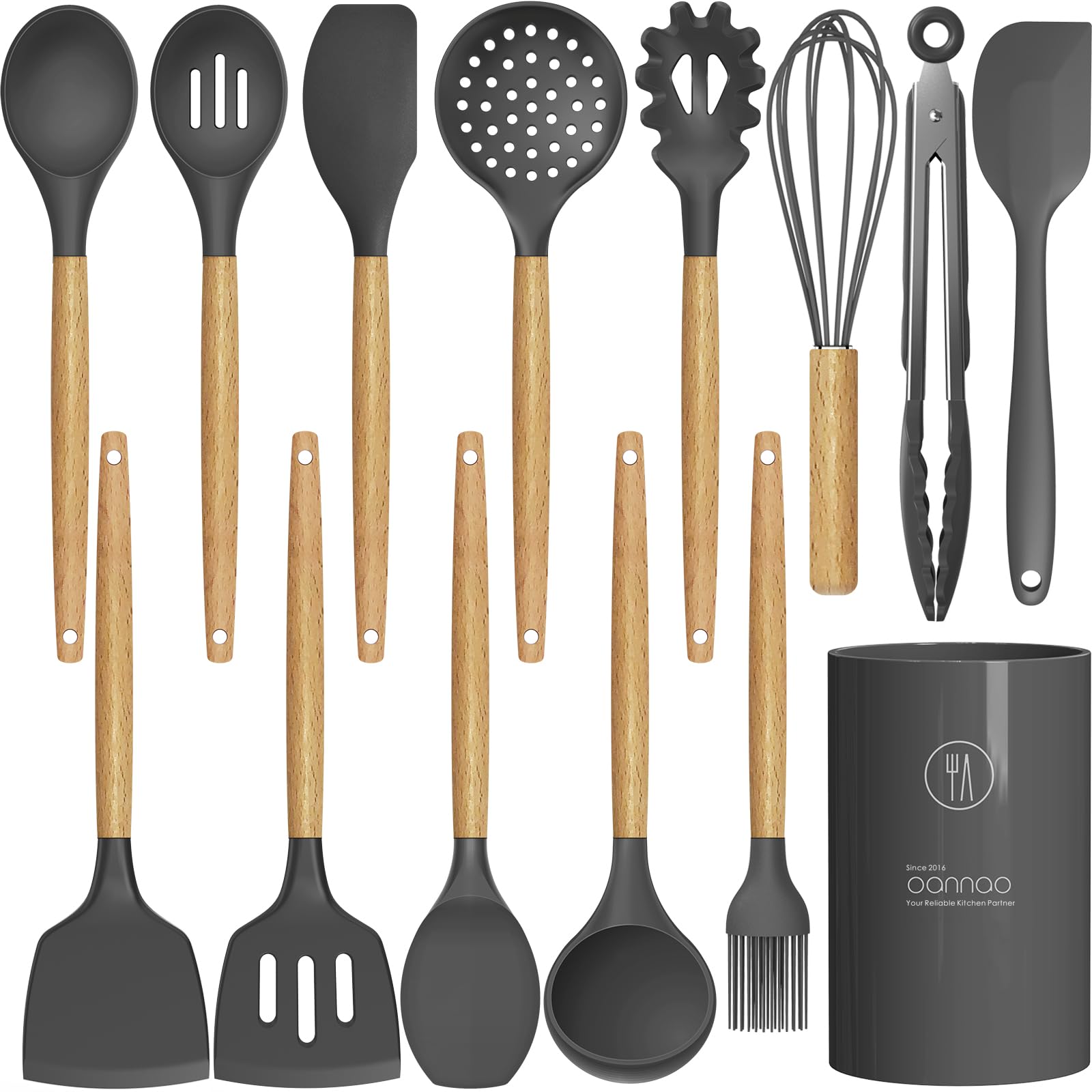 Oannao heat-resistant silicone utensils set for high-heat cooking