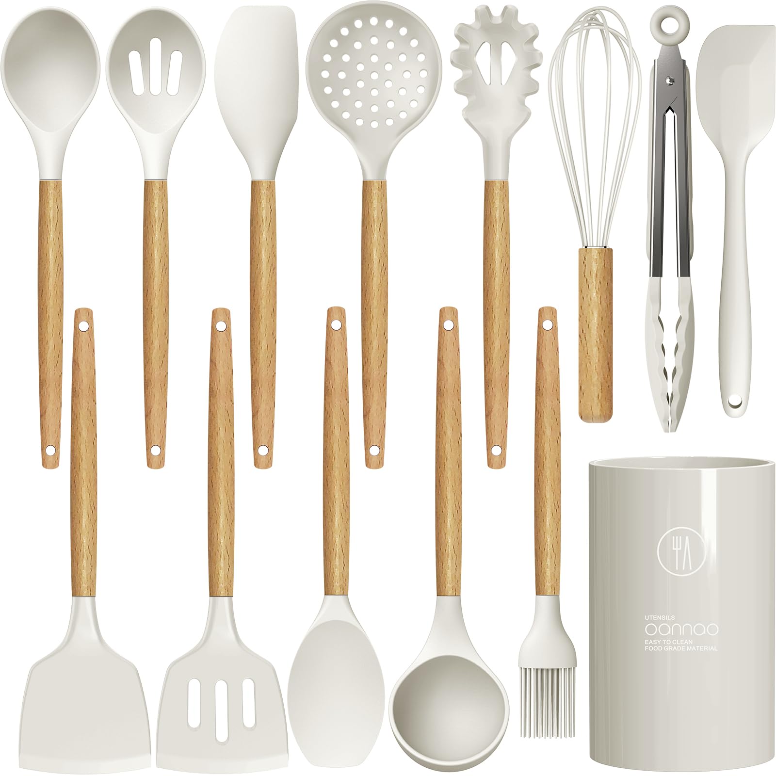 Oannao silicone utensils with heat-resistant heads protect non-stick pans.