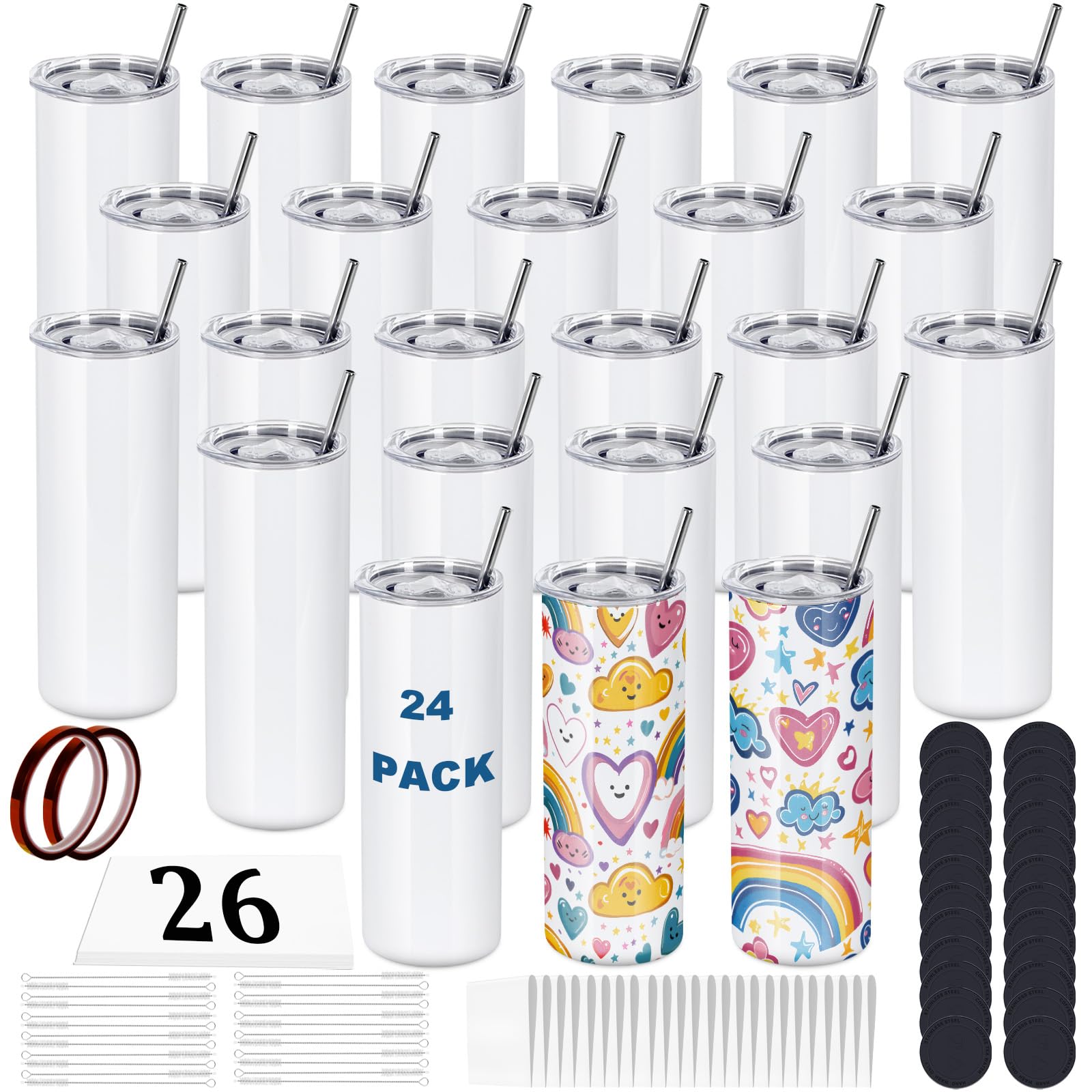 oaptuza 20 oz sublimation tumbler front view, straight body for full-wrap printing.