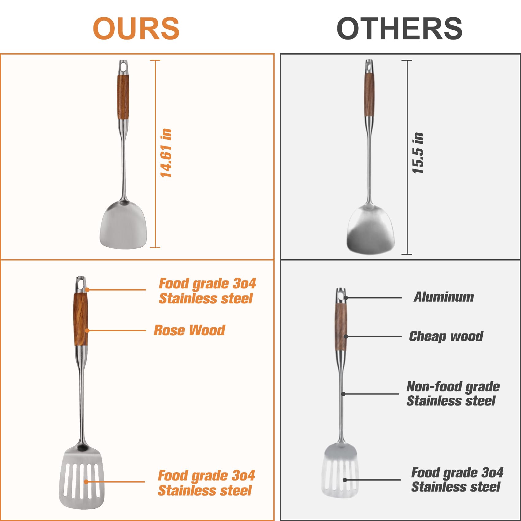 OARSE stainless steel skimmer with rosewood handle for lifting solids and skimming