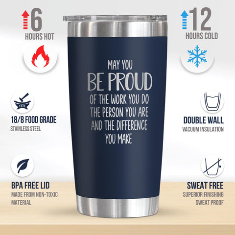 OASSIE appreciation tumbler closeup shows durable BPA-free stainless steel.