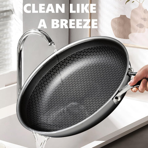 OATOFP pan with lid on demonstrates convenient heat containment for simmering.