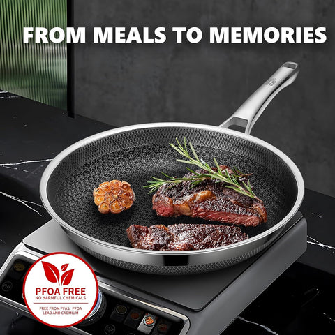 OATOFP Hybrid nonstick set designed for versatile cooking and oven use.