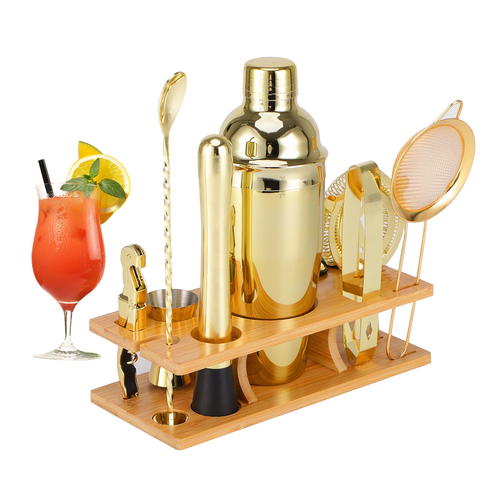 OBALY bartender kit on a bamboo stand for stylish home entertaining