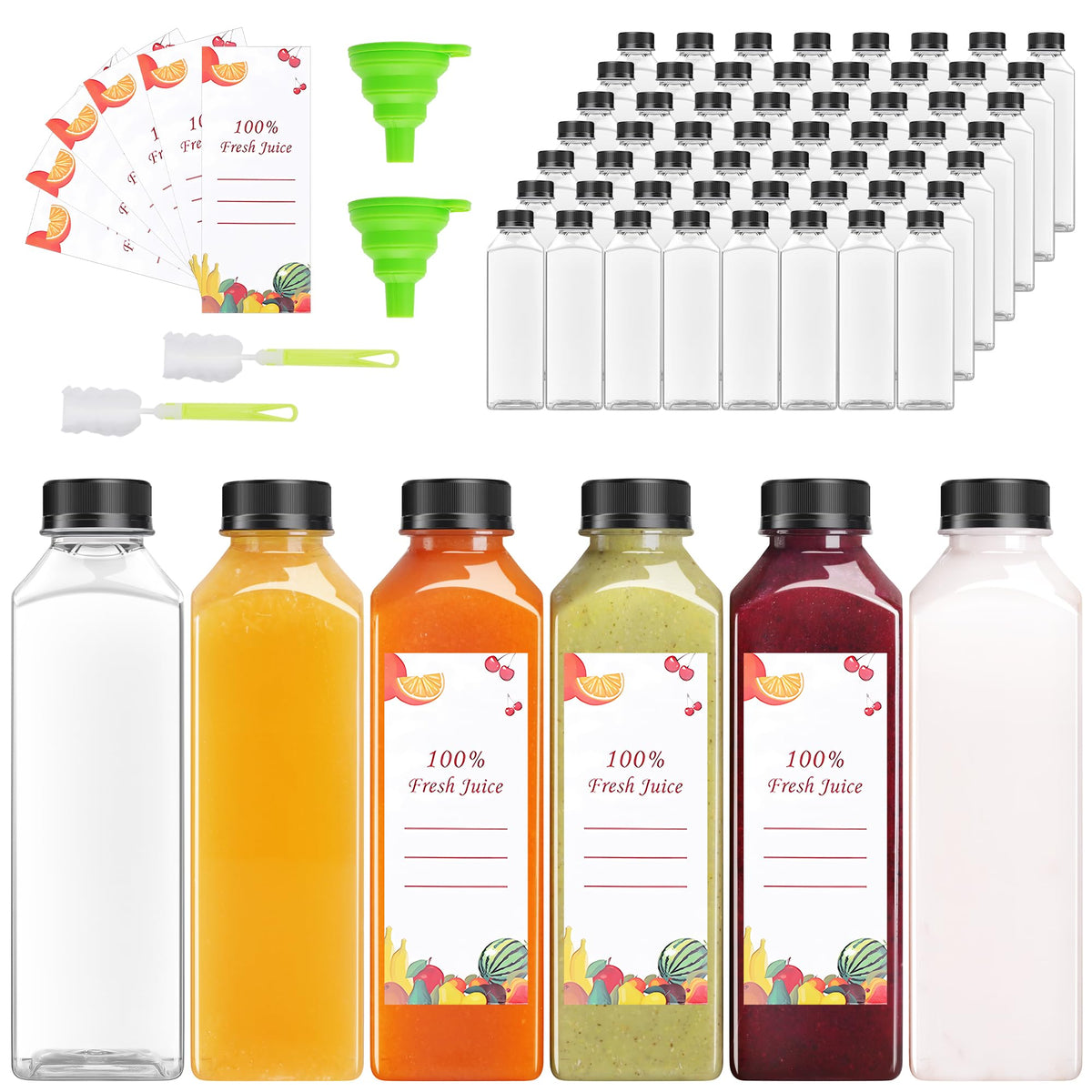 OBKJJ 40-pack 16oz clear juice bottles ready for juicing and party beverages