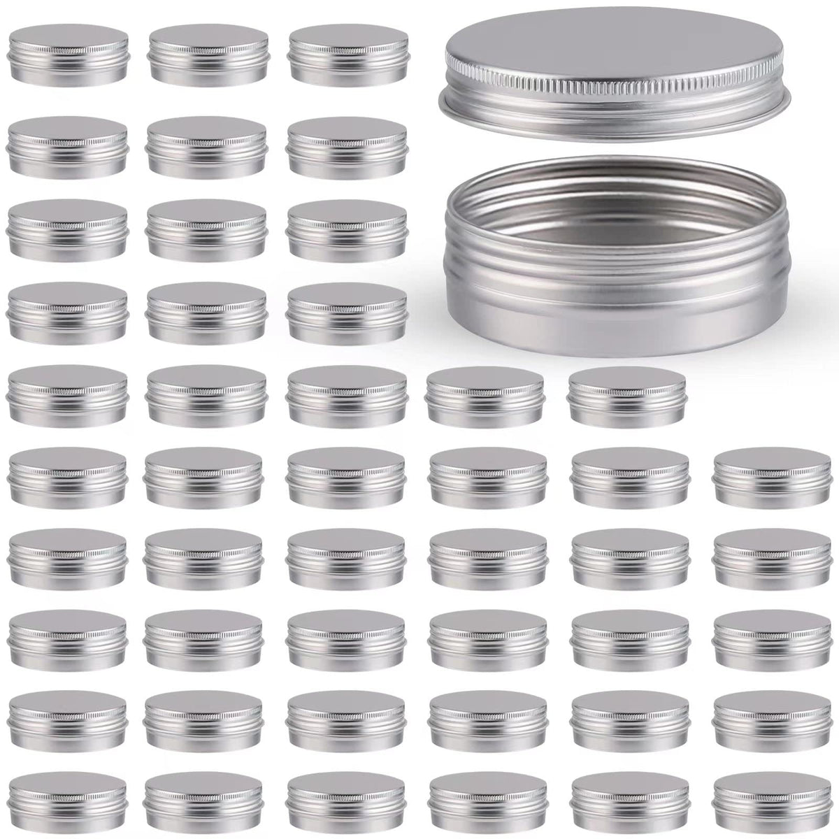 OBKJJ 48-pack aluminum tins with lids offer durable, reusable storage for snacks, candles, or crafts.