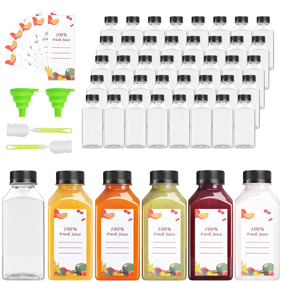 OBKJJ clear 8oz juice bottle shows vibrant colors for fresh beverages