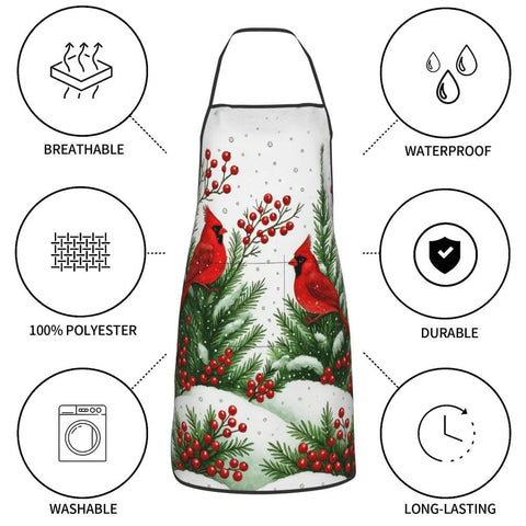 Oblivix Apron enhances kitchen decor with festive cardinal motif.