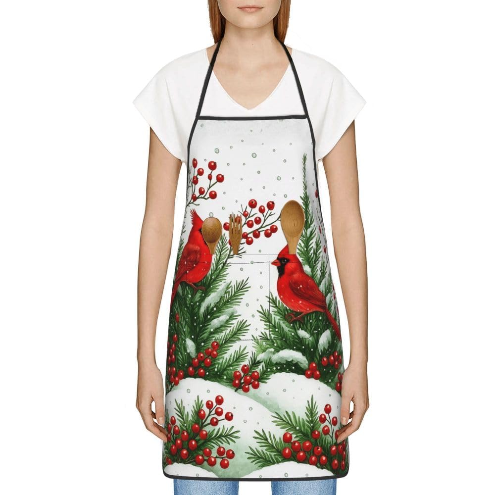 Oblivix Winter Cardinal Apron features festive Christmas design for holiday ambiance.